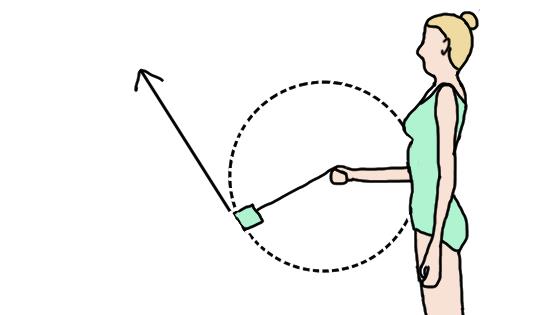 Illustration of woman swinging a weight on a string