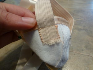 Finished pointe shoe elastic, inside view